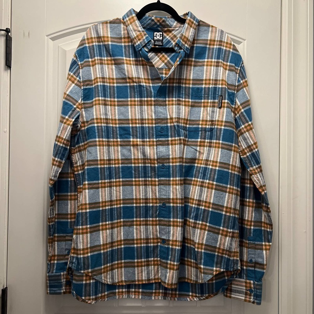 DC Shoe Co USA Mens Northboat Long Sleeve Flannel Dress Shirt Size XL Blue Beige